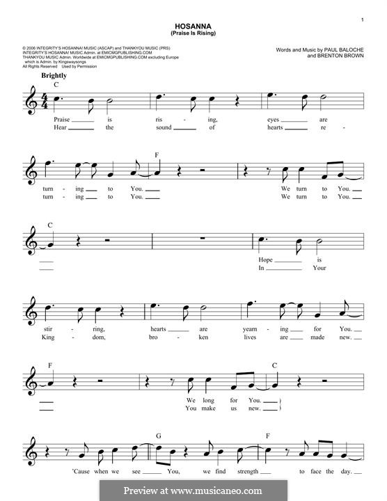 Hosanna (Praise Is Rising) sheet music for voice, piano or guitar