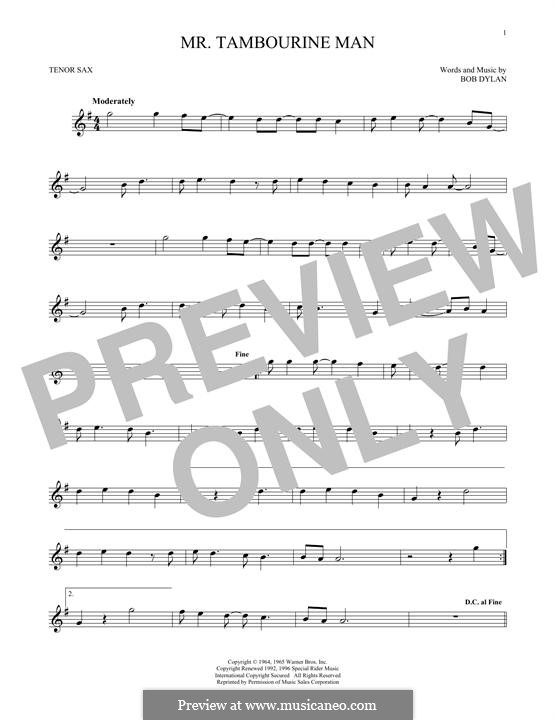 Mr Tambourine Man By B Dylan Sheet Music On Musicaneo