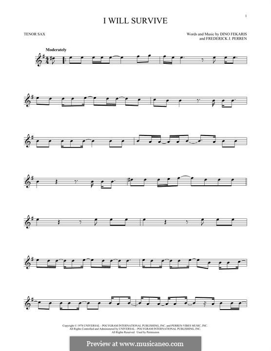I Will Survive (Gloria Gaynor): For tenor saxophone by Dino Fekaris, Freddie Perren