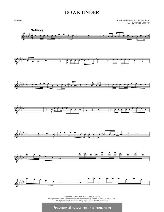 Down Under (Men at Work): For flute by Colin Hay, Ron Strykert