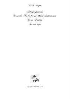 Serenade for Winds No.10 in B Flat Major, K.361: For 13 Instruments by Wolfgang Amadeus Mozart