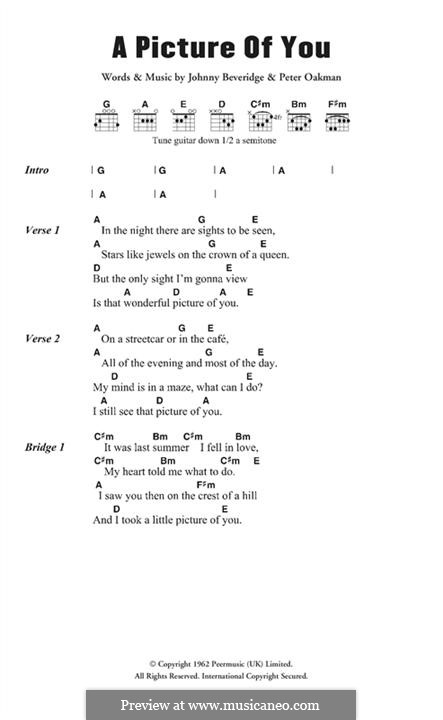 A Picture of You (Joe Brown): Lyrics and chords by Johnny Beveridge, Peter Oakman