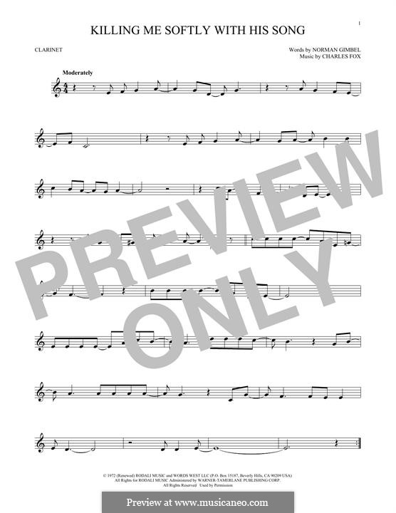 Killing Me Softly with His Song: For clarinet by Charles Fox