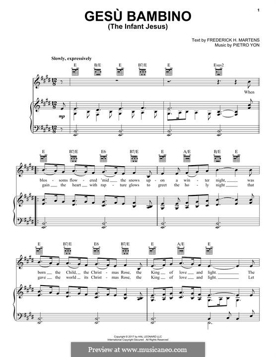 Gesu Bambino (The Infant Jesus): For voice and piano (or guitar) by Pietro Yon