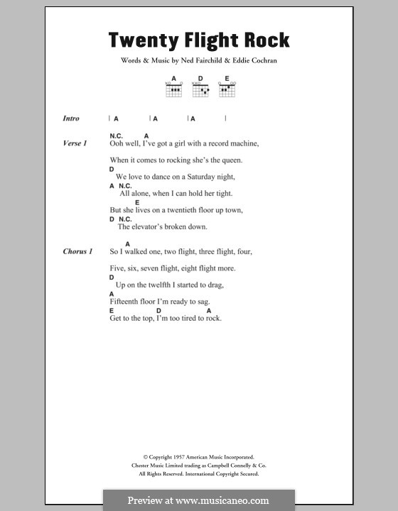 Twenty Flight Rock: Lyrics and chords by Eddie Cochran, Ned Fairchild