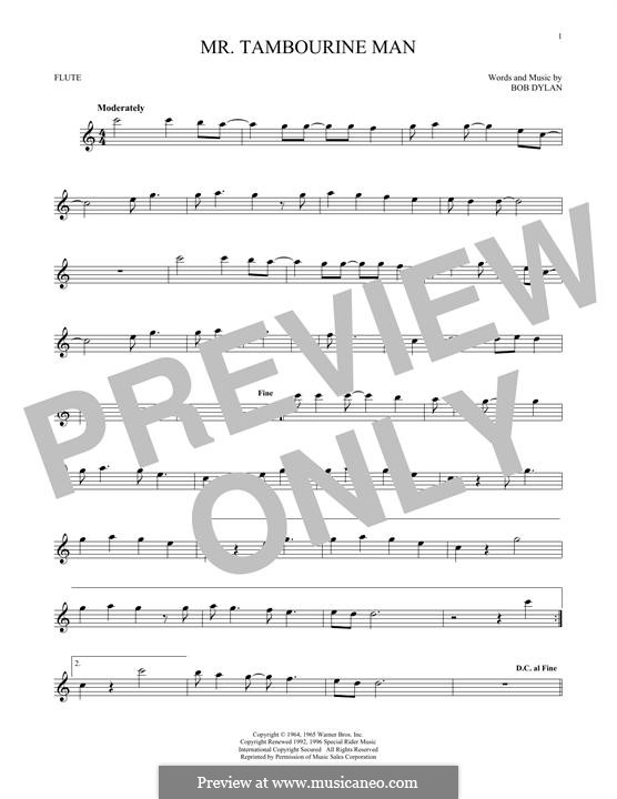 Mr Tambourine Man By B Dylan Sheet Music On Musicaneo