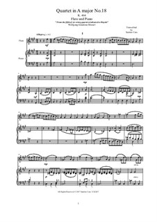 String Quartet No.18 in A Major, K.464: Arrangement for flute and piano - score and part by Wolfgang Amadeus Mozart