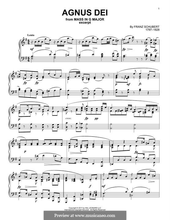 Mass No.2 in G Major, D.167: Agnus Dei, for piano by Franz Schubert