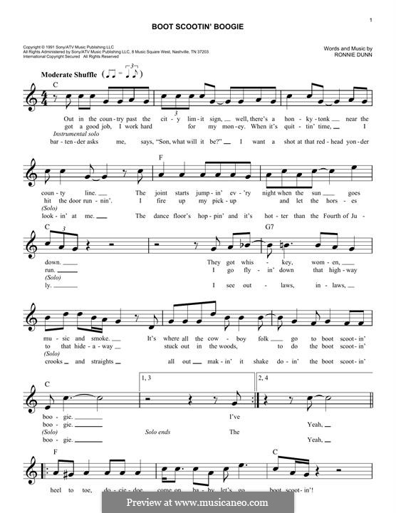 Boot Scootin' Boogie (Brooks & Dunn) by R. Dunn sheet music on MusicaNeo