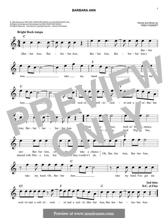 Barbara Ann (The Beach Boys): Melody line by Fred Fassert