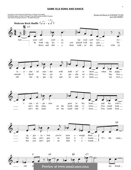 Same Old Song & Dance (Aerosmith): Melody line by Joe Perry, Steven Tyler