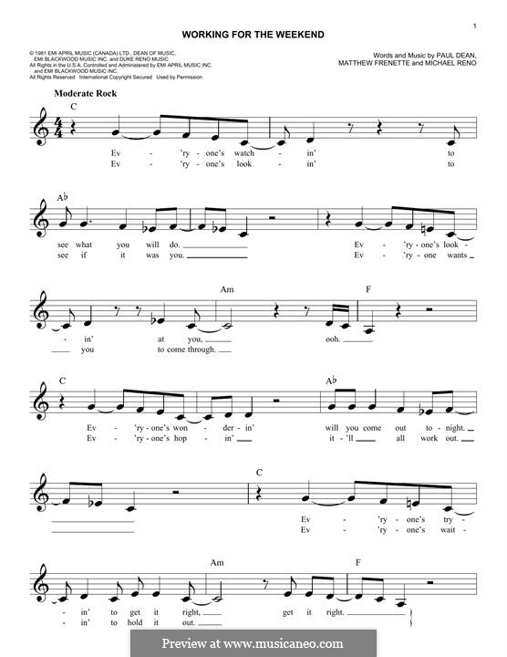 Working for the Weekend (Loverboy): Melody line by Matthew Frenette, Michael Reno, Paul Dean