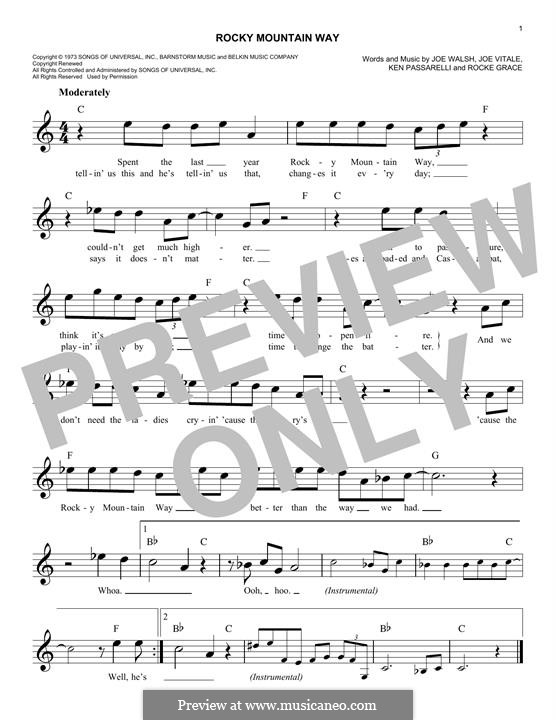 Rocky Mountain Way: Melody line by Joe Vitale, Joe Walsh, Ken Passarelli, Rocke Grace