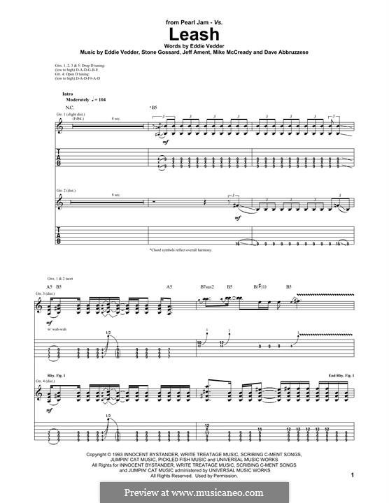 Leash (Pearl Jam): For guitar with tab by Eddie Vedder, Jeff Ament, Mike McCready, Stone Gossard