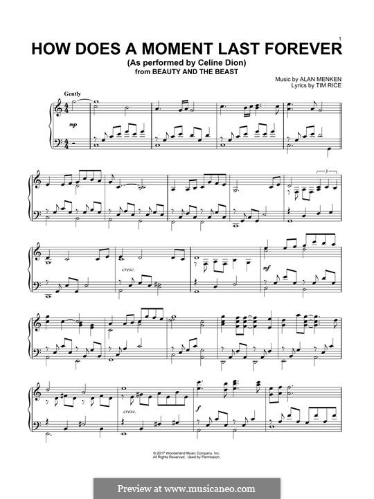 How Does a Moment Last Forever (Celine Dion): For piano by Alan Menken