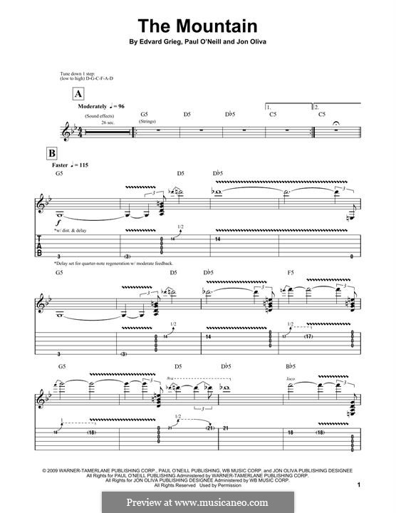 The Mountain (Trans-Siberian Orchestra): For guitar with tab by Edvard Grieg, Paul O'Neill, Jon Oliva