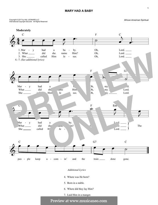 Mary Had a Baby: Melody line by folklore