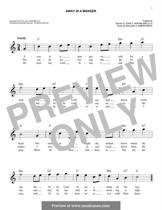 Away in a Manger: Melody line by William (James) Kirkpatrick