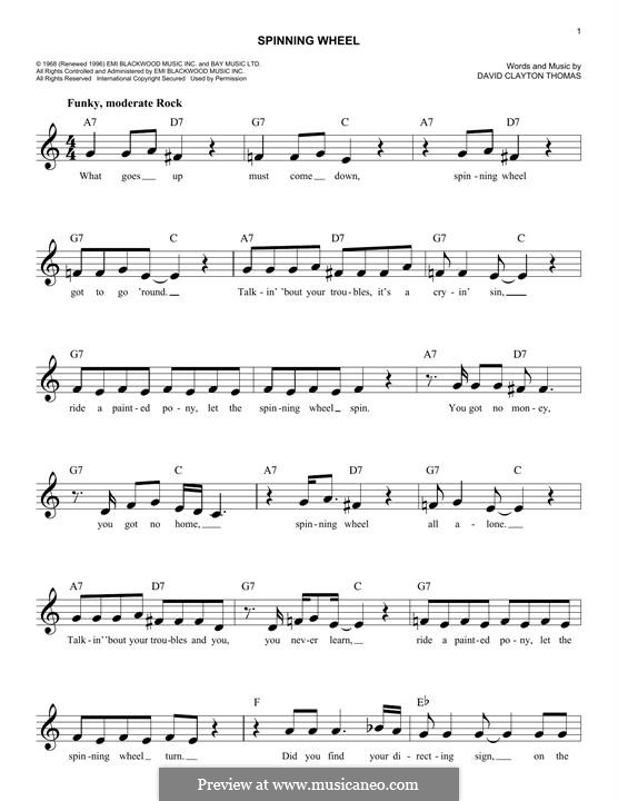 Spinning Wheel (Blood, Sweat & Tears): Melody line by David Clayton Thomas