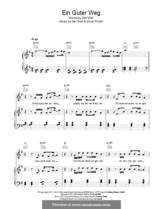 Ein Guter Weg Unheilig By Der Graf O Pinelli Sheet Music On Musicaneo musicaneo