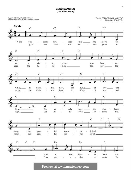 Gesu Bambino (The Infant Jesus): Melody line by Pietro Yon