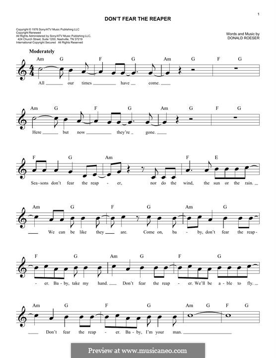 dont fear the reaper blue oyster cult by d roeser on musicaneo don t fear the reaper sheet music