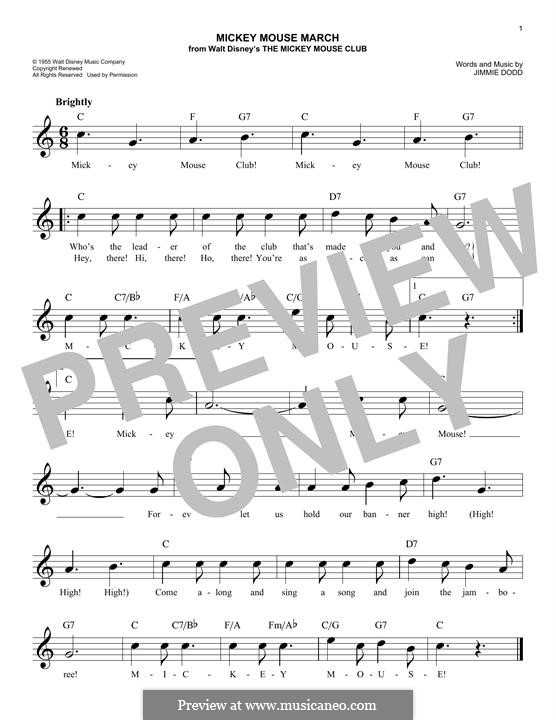 Mickey Mouse March (from The Mickey Mouse Club): Melody line by Jimmie Dodd