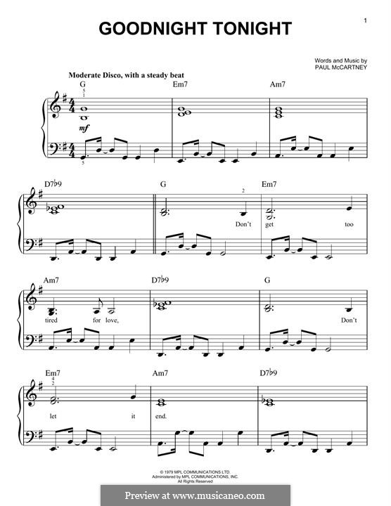 Goodnight Tonight: For piano by Paul McCartney