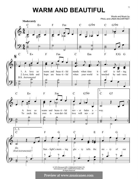Warm and Beautiful (Wings): For piano by Linda McCartney, Paul McCartney