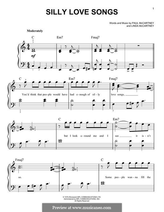 Silly Love Songs (Wings): For piano by Linda McCartney, Paul McCartney