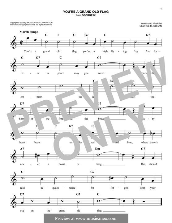 You're a Grand Old Flag: Melody line by George Michael Cohan