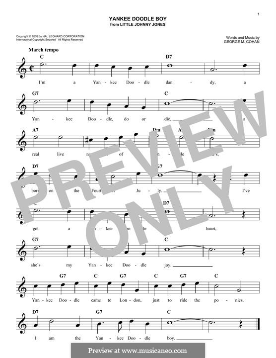 Yankee Doodle Boy: Melody line by George Michael Cohan
