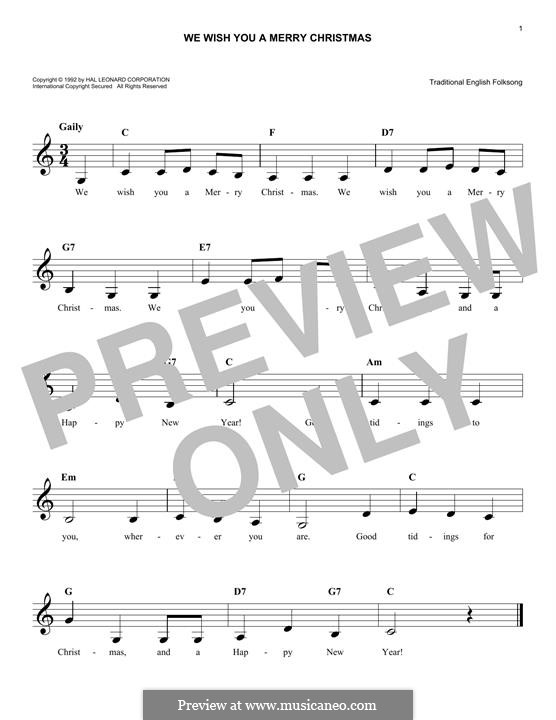 We Wish You a Merry Christmas (Printable Scores): Melody line by folklore