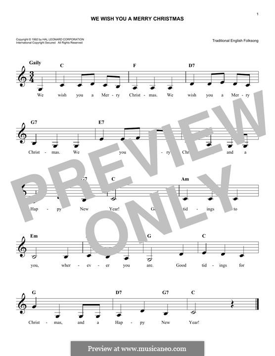 We Wish You a Merry Christmas (Printable Scores): Melody line by folklore