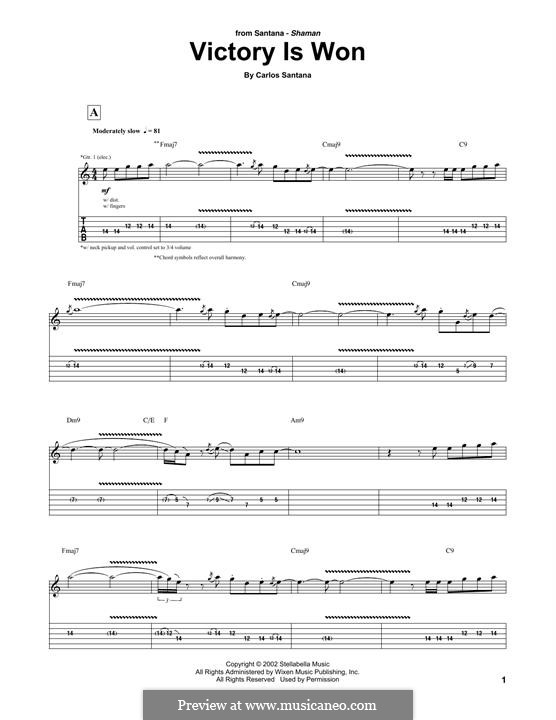 Victory is Won: For guitar with tab by Carlos Santana