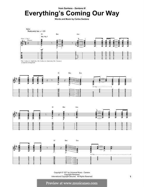 Everything's Coming Our Way (Santana): For guitar with tab by Carlos Santana