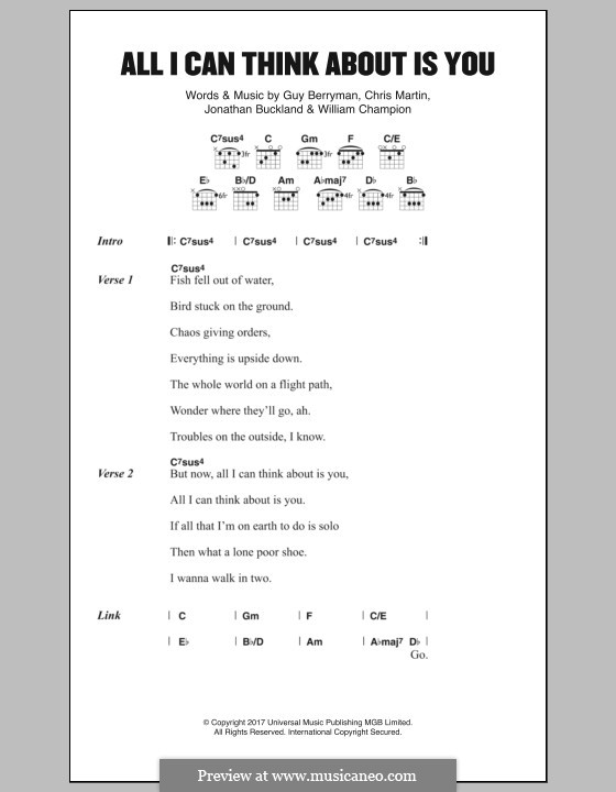 All I Can Think About Is You (Coldplay): Lyrics and chords by Chris Martin, Guy Berryman, Jonny Buckland, Eric Champion