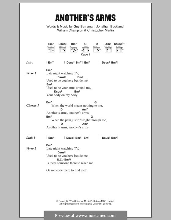 Another's Arms (Coldplay): Lyrics and chords by Chris Martin, Guy Berryman, Jonny Buckland, Will Champion