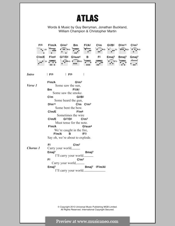 Atlas (Coldplay): Lyrics and chords by Chris Martin, Guy Berryman, Jonny Buckland, Will Champion