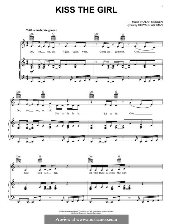 Kiss the Girl (from The Little Mermaid): For voice and piano (or guitar) by Alan Menken
