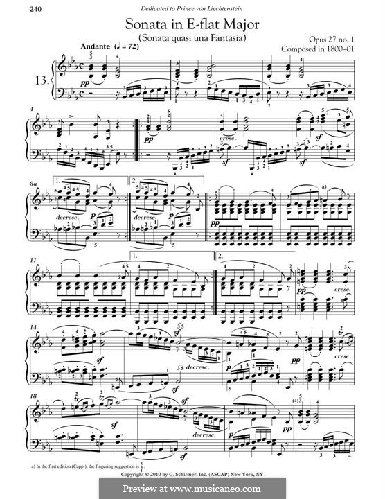 Sonata for Piano No.13, Op.27 No.1: For a single performer by Ludwig van Beethoven