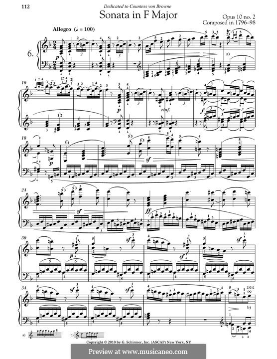 Sonata for Piano No.6, Op.10 No.2: For a single performer by Ludwig van Beethoven