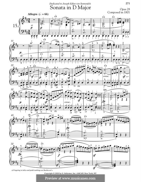 Sonata for Piano No.15 'Pastoral', Op.28: For a single performer by Ludwig van Beethoven