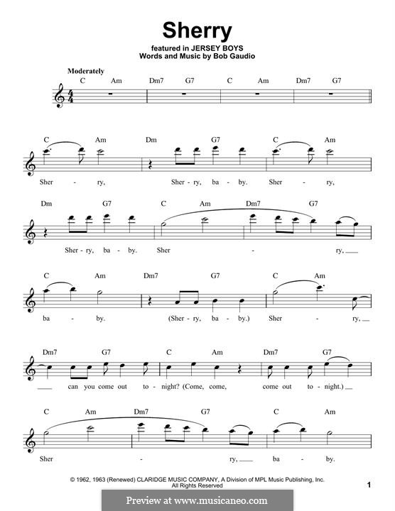 Sherry (The Four Seasons): Melody line by Bob Gaudio
