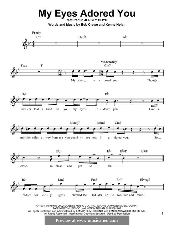 My Eyes Adored You Frankie Valli The Four Seasons By B Crewe K Nolan On Musicaneo melody line