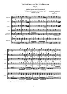 Violin Concerto No.9 in D Minor, RV 236: Score, parts by Antonio Vivaldi