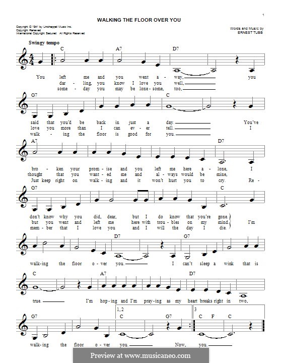 Walking The Floor Over You By E Tubb Sheet Music On Musicaneo