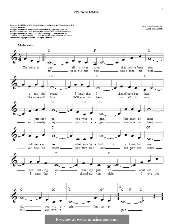 You Win Again Lyrics Hank Williams You Win Again by H. Williams - sheet music on MusicaNeo