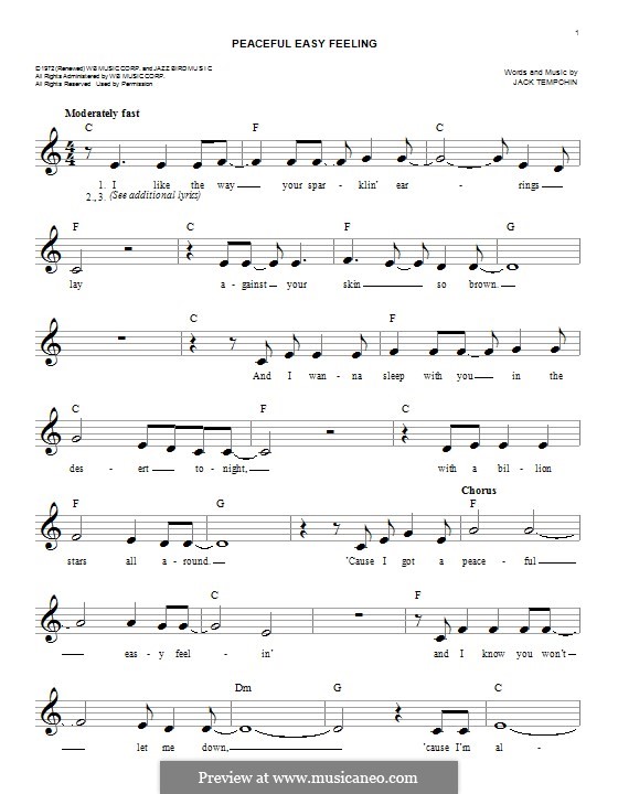 Peaceful Easy Feeling (The Eagles): Melody line by Jack Tempchin