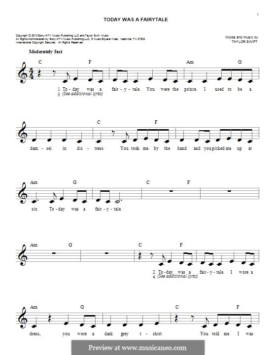 Today Was a Fairytale: Melody line by Taylor Swift